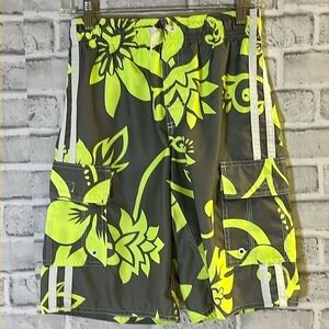 4/$20 Old Navy boys swim trunk fluorescent yellow/gray elastic waist